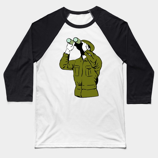 Army Soldier Looking Binoculars Retro Baseball T-Shirt by retrovectors